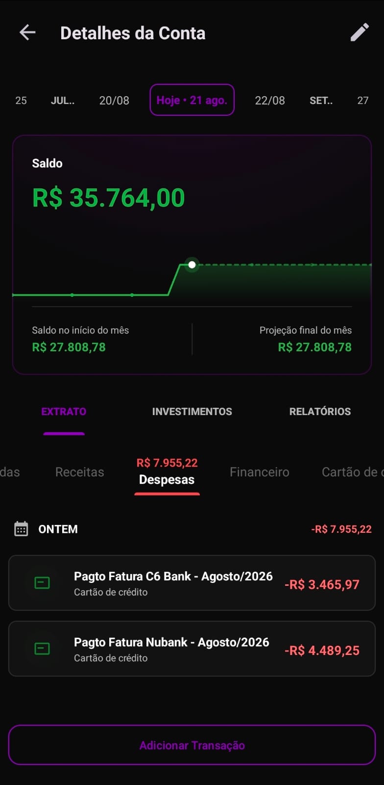 App Detalhes Conta